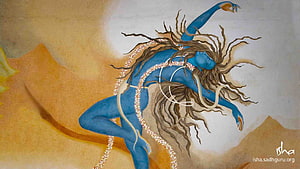 Adiyogi Shiva in Dynamic Dance Pose with Flowing Hair and Floral Garland HD wallpaper