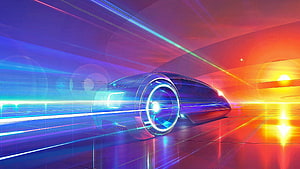 Futuristic Concept Car with Neon Light Trails in Vibrant Abstract Setting HD wallpaper