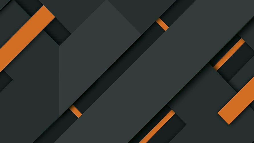 Dark Geometric Material Design with Orange Diagonal Accents HD wallpaper