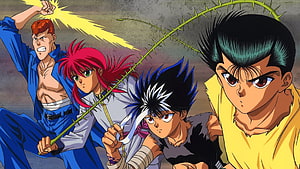 Yu Yu Hakusho Anime Group Portrait with Toguro, Kurama, Hiei, and Yusuke HD wallpaper