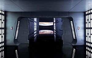 Star Wars Death Star Interior Corridor with Planet View Through Window HD wallpaper