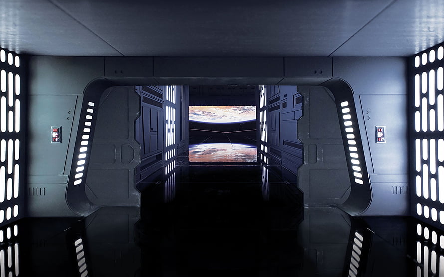 Star Wars Death Star Interior Corridor with Planet View Through Window HD wallpaper