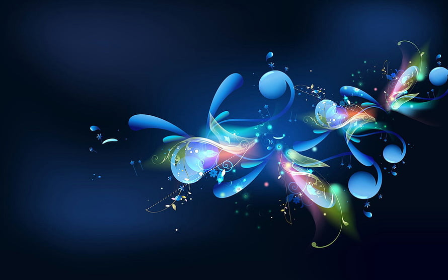 Luminous Abstract Digital Art with Flowing Blue and Cyan Swirls on Dark Background HD wallpaper