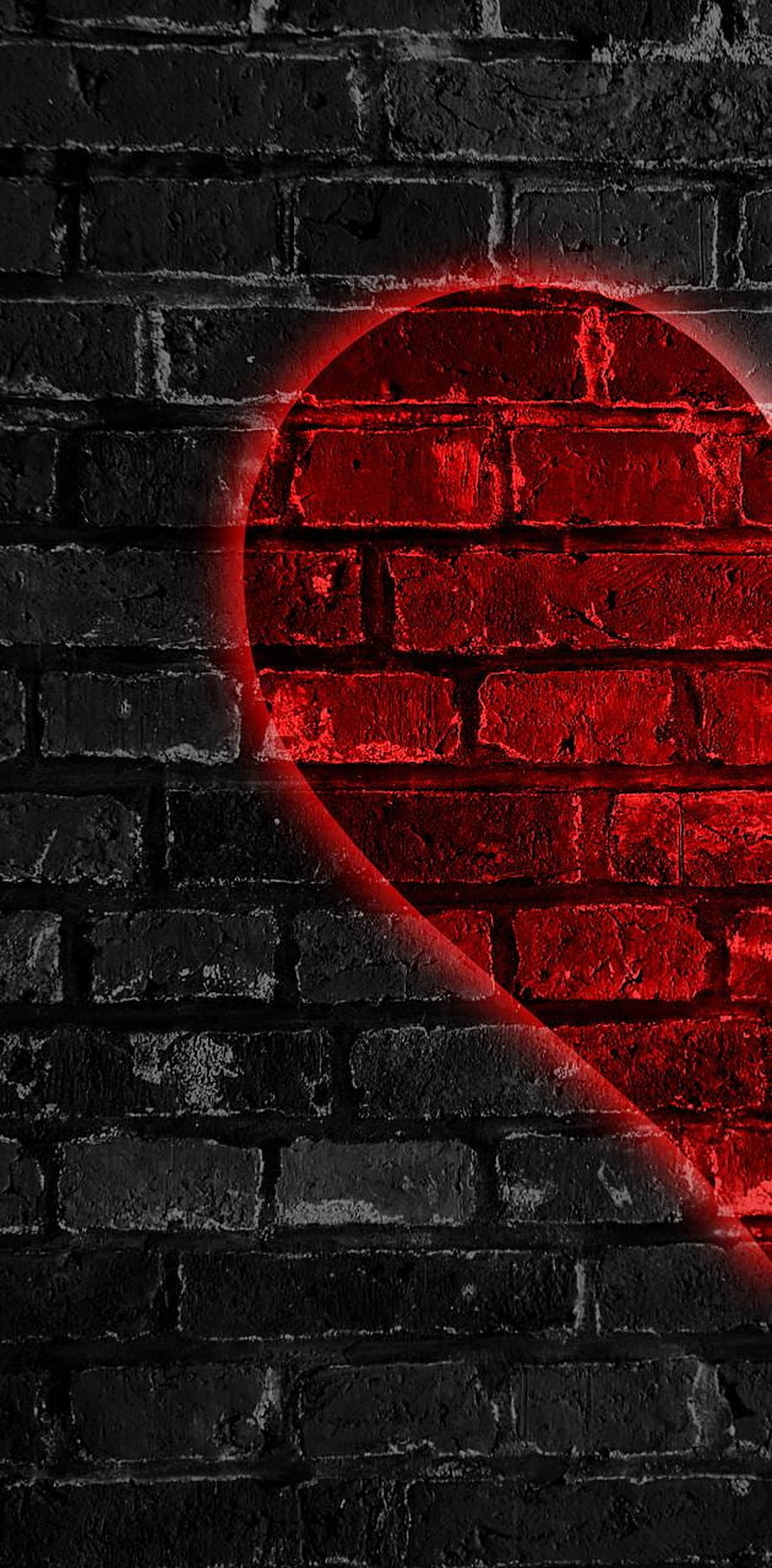 Glowing Red Heart on Dark Brick Wall with Dramatic Neon Light Effect HD phone wallpaper