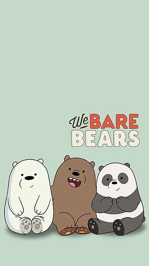 We Bare Bears Trio Sitting Together on Mint Green Background HD phone wallpaper