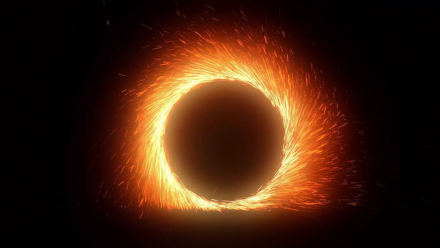 Glowing Orange Fire Portal Ring with Sparks on Black Background HD wallpaper