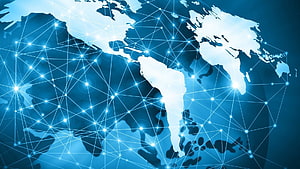 Global Digital Network Map with Glowing Connections and Data Nodes HD wallpaper