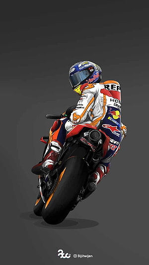 Marc Marquez MotoGP Racing Illustration on Honda Repsol Motorcycle HD phone wallpaper