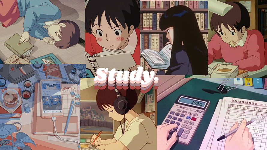 Anime Study Montage Featuring Kiki's Delivery Service and Cozy Desk Scenes HD wallpaper