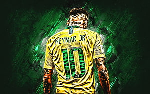 Neymar Jr Brazil National Team Number 10 Jersey Back View Green Abstract Background HD wallpaper
