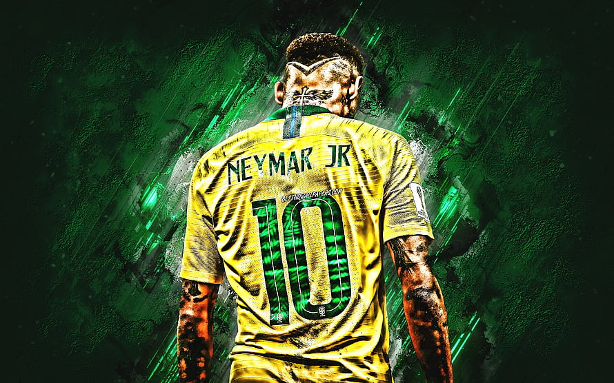 Neymar Jr Brazil National Team Number 10 Jersey Back View Green Abstract Background HD wallpaper