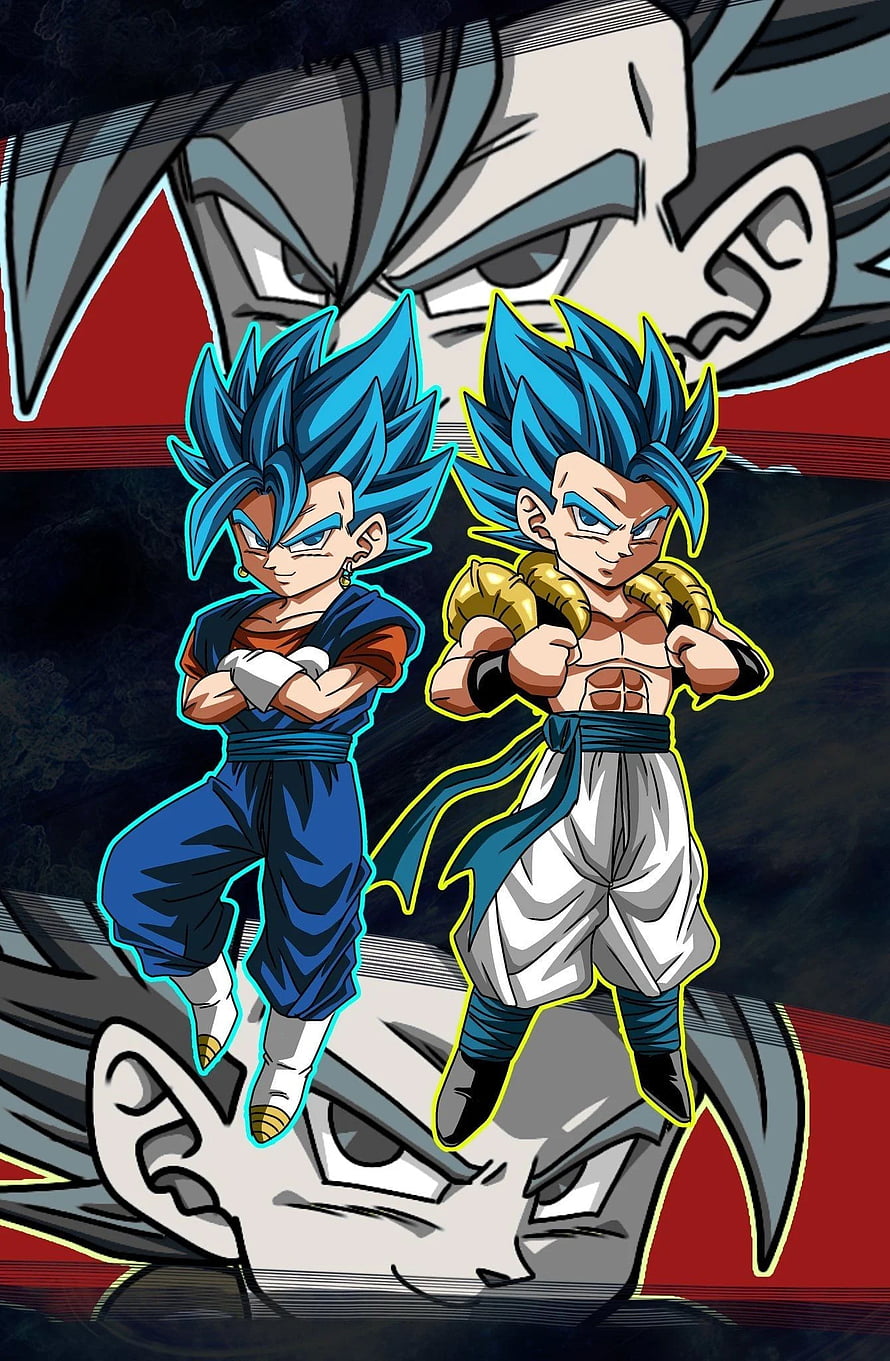 Dragon Ball Super Vegito and Gogeta Blue Hair Fusion Battle Pose Anime Artwork HD phone wallpaper