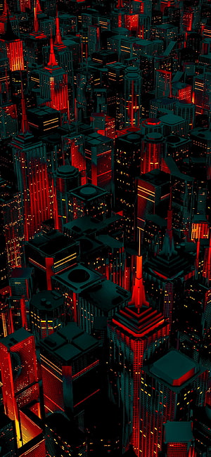 Cyberpunk Cityscape with Red and Teal Neon Lights at Night HD phone wallpaper