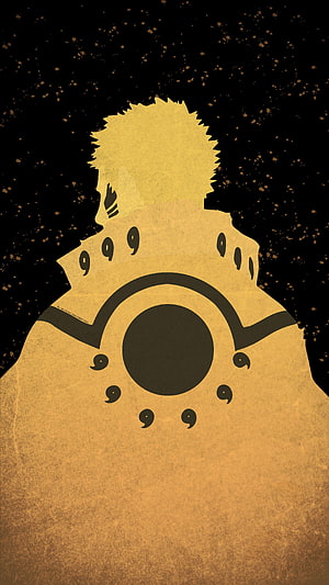 Naruto Nine-Tails Kurama Minimalist Gold Silhouette Artwork HD phone wallpaper