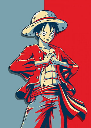 Monkey D. Luffy Anime Character Illustration in Red Jacket and Straw Hat HD phone wallpaper