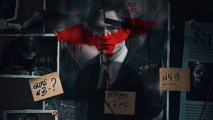The Batman Detective Board with Bruce Wayne and Red String Connections HD wallpaper