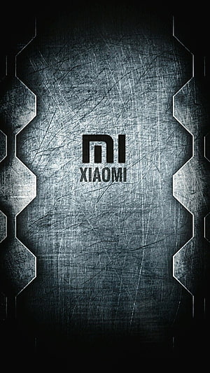 Xiaomi Logo on Dark Brushed Metal Background with Geometric Frame HD phone wallpaper