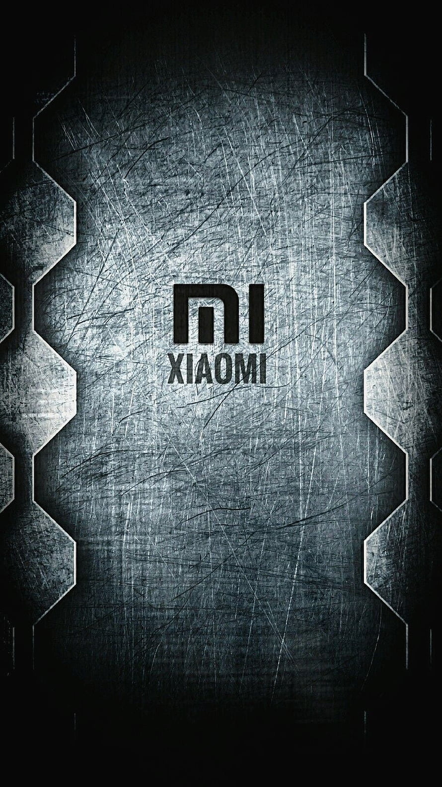 Xiaomi Logo on Dark Brushed Metal Background with Geometric Frame HD phone wallpaper