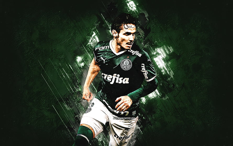 Raphael Veiga in Palmeiras Kit Running on the Pitch HD wallpaper