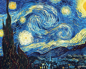 Vincent Van Gogh Starry Night Oil Painting with Swirling Sky and Cypress Tree HD wallpaper