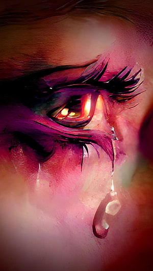 Emotional Digital Art of a Crying Eye with a Glowing Teardrop HD phone wallpaper