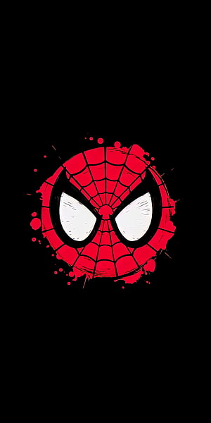 Spider-Man Mask Icon with Red Ink Splatter on Black Background HD phone wallpaper