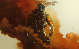 Tom Clancy's Rainbow Six Siege Operator in Tactical Gear Amidst Explosive Smoke HD wallpaper