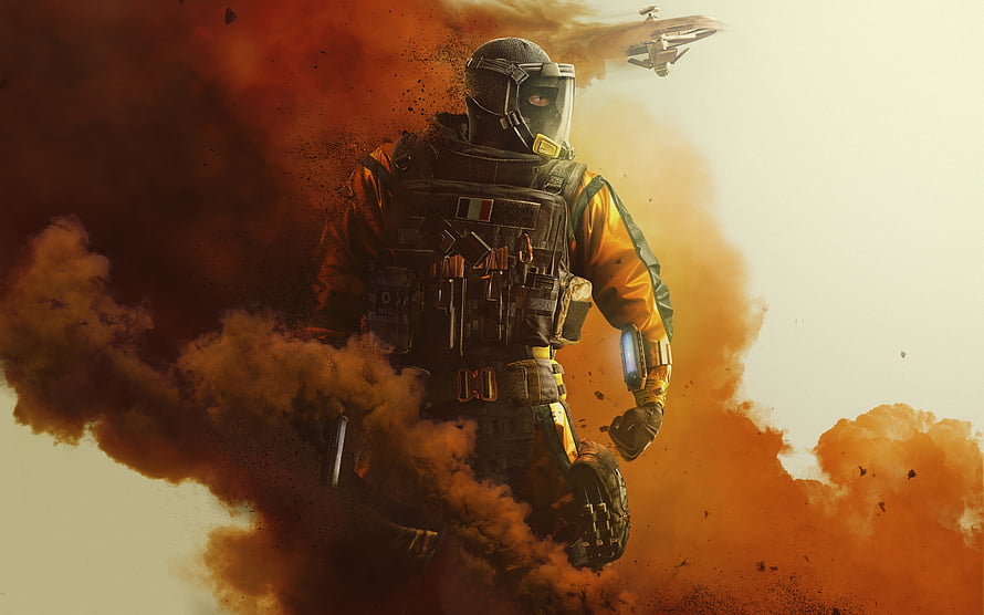 Tom Clancy's Rainbow Six Siege Operator in Tactical Gear Amidst Explosive Smoke HD wallpaper