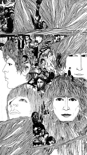 The Beatles Revolver Album Artwork Black and White Illustration HD phone wallpaper