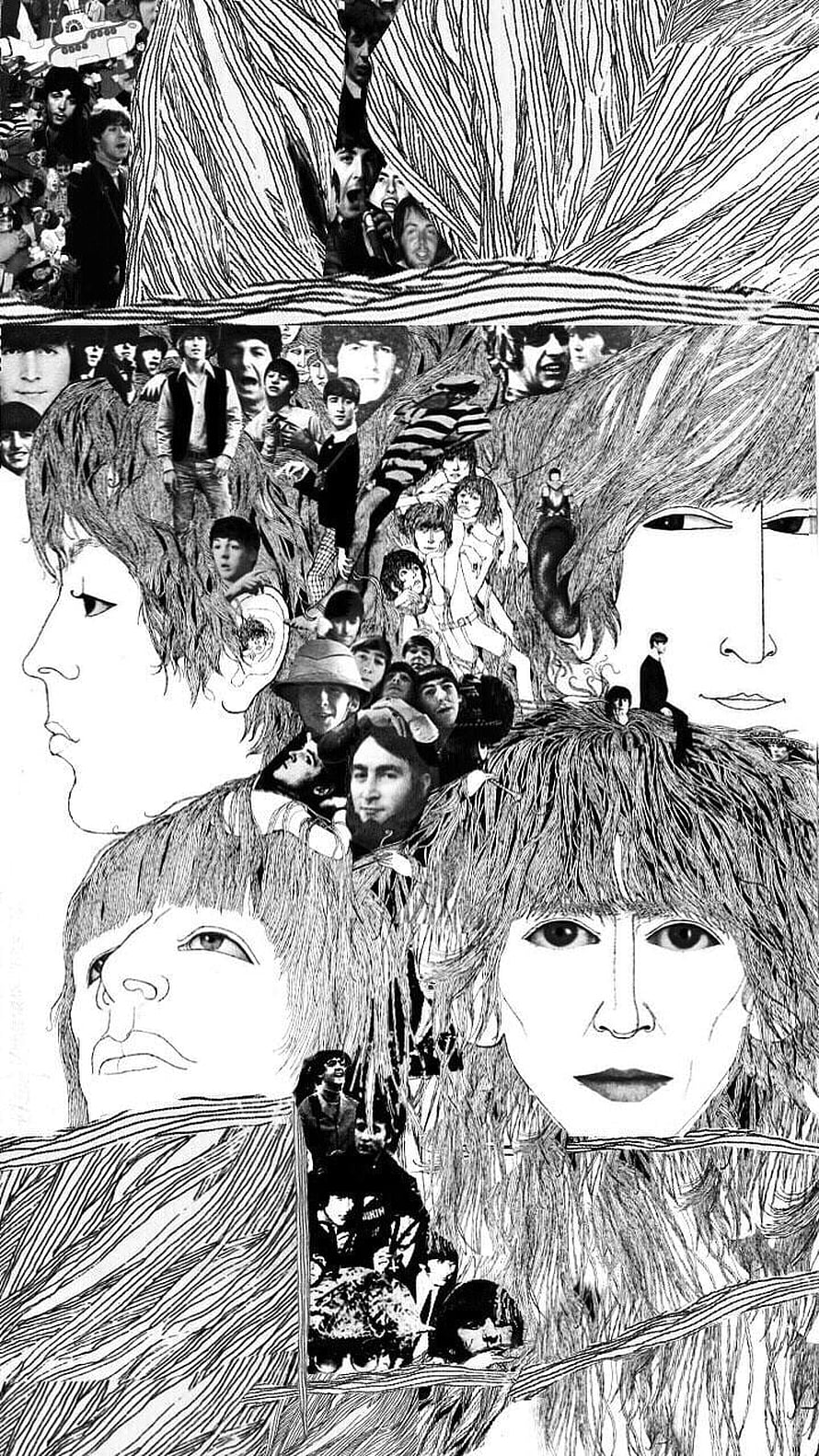 The Beatles Revolver Album Artwork Black and White Illustration HD phone wallpaper