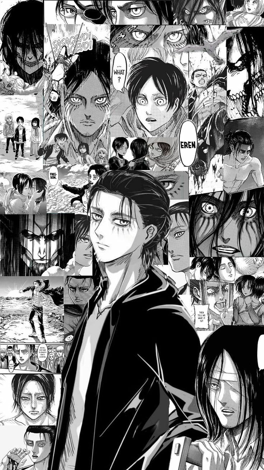 Attack on Titan Eren Yeager Black and White Manga Panel Collage HD phone wallpaper