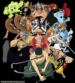 One Piece Straw Hat Pirates Crew Group Illustration with Luffy and Zoro HD phone wallpaper