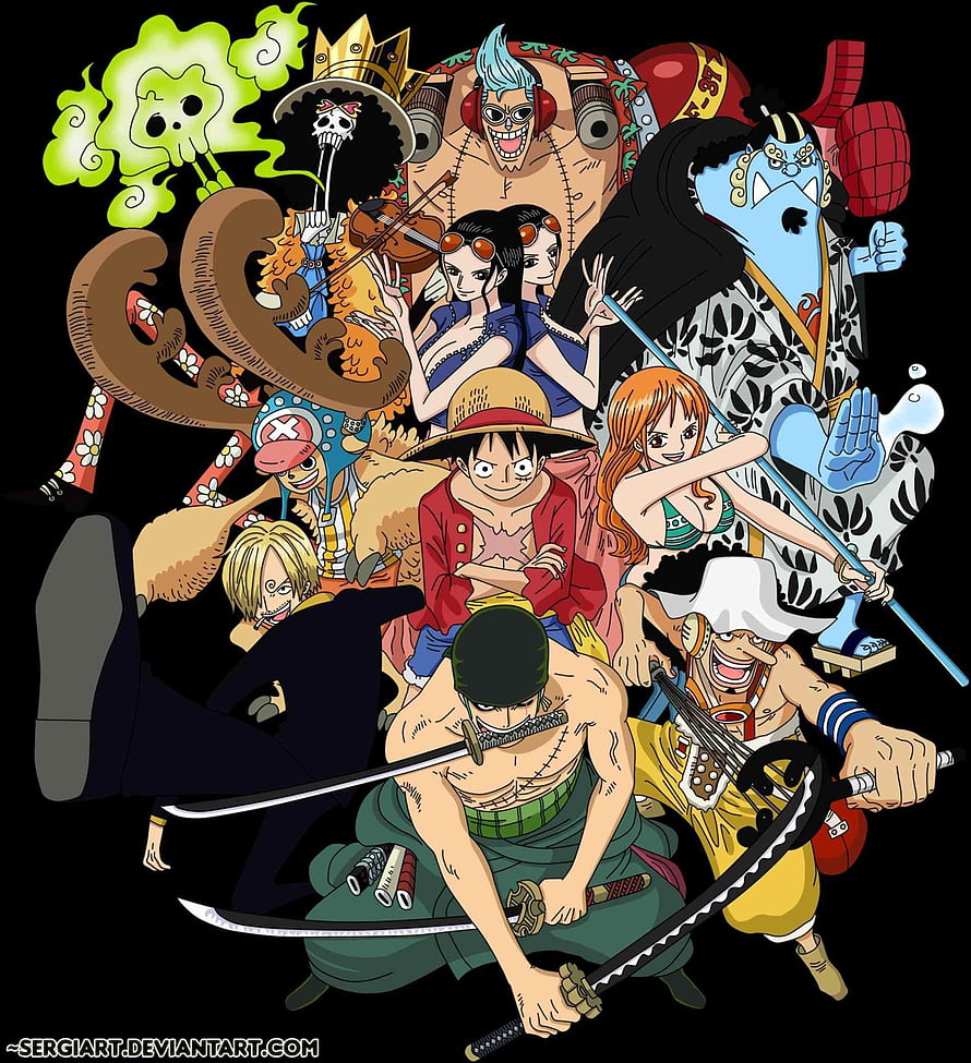 One Piece Straw Hat Pirates Crew Group Illustration with Luffy and Zoro HD phone wallpaper