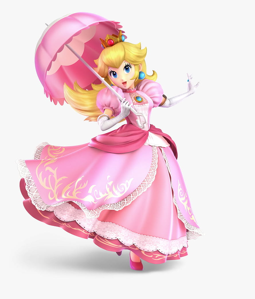 Princess Peach in Elegant Pink Gown Holding Parasol from Super Smash Bros HD phone wallpaper