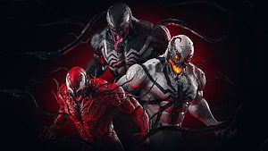 Venom Carnage and Anti-Venom Symbiote Trio Dark Comic Art HD wallpaper