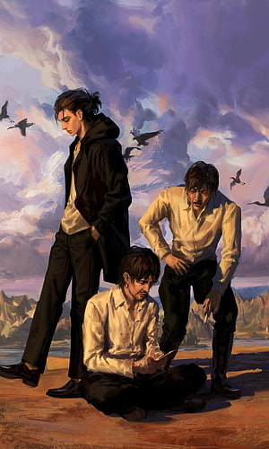 Attack on Titan Fanart: Three Men in a Dramatic Landscape with Birds HD phone wallpaper