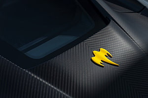 Koenigsegg Ghost Logo on Carbon Fiber Hood Close-Up HD wallpaper