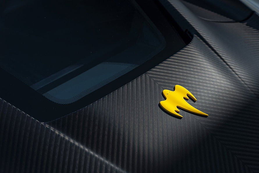 Koenigsegg Ghost Logo on Carbon Fiber Hood Close-Up HD wallpaper