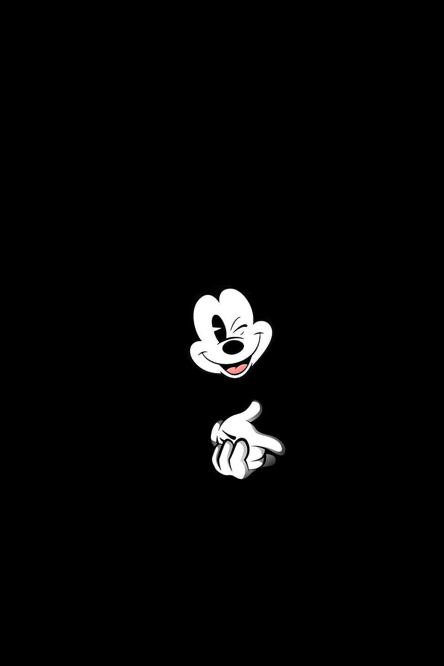 Mickey Mouse Winking and Pointing on a Minimalist Black Background HD phone wallpaper