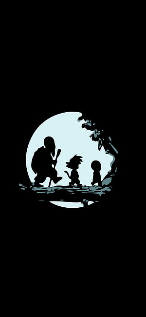 Dragon Ball Silhouette Trio Against Moonlit Sky Minimalist Art HD phone wallpaper