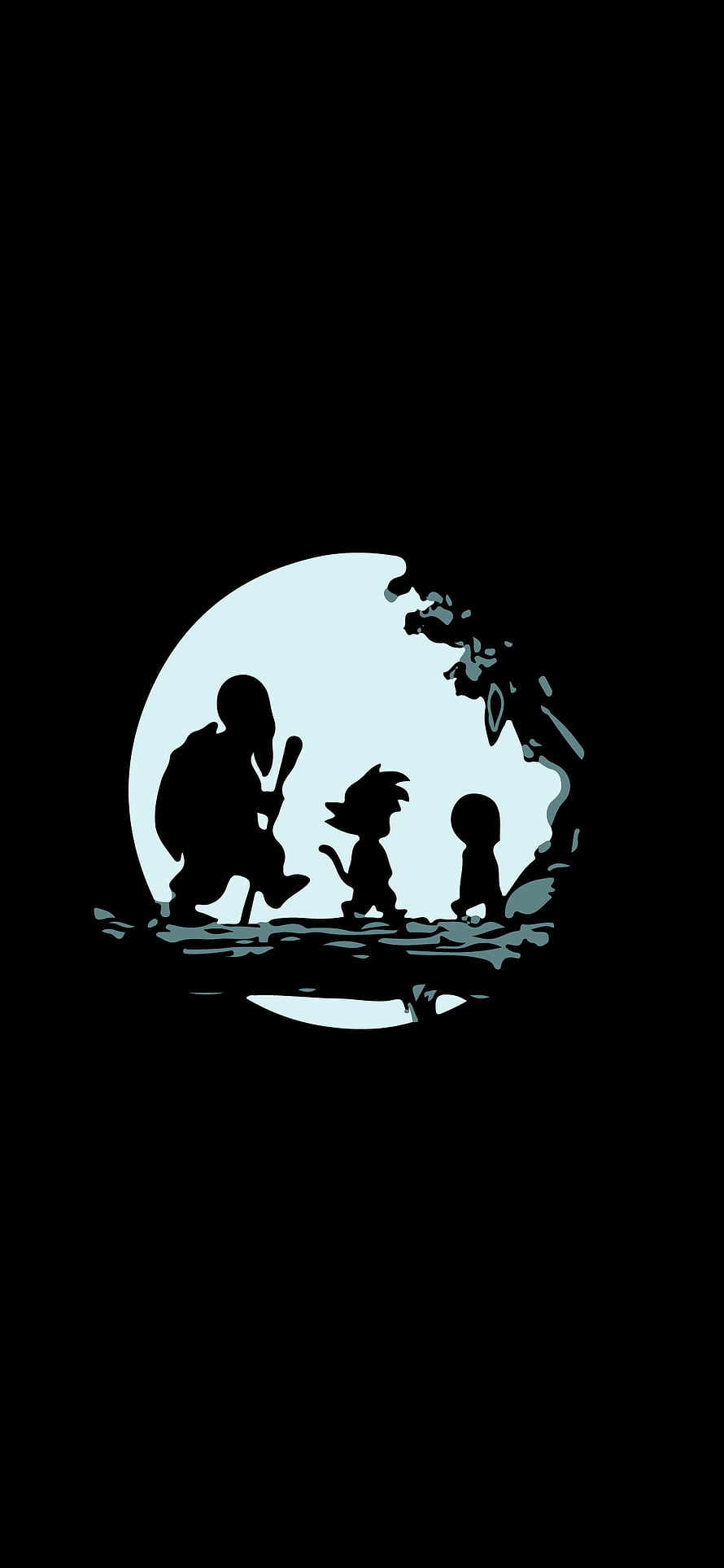 Dragon Ball Silhouette Trio Against Moonlit Sky Minimalist Art HD phone wallpaper