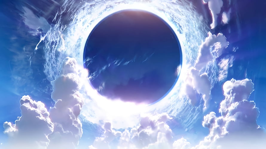 Fate Grand Order Title Screen with Celestial Eclipse and Dramatic Clouds HD wallpaper
