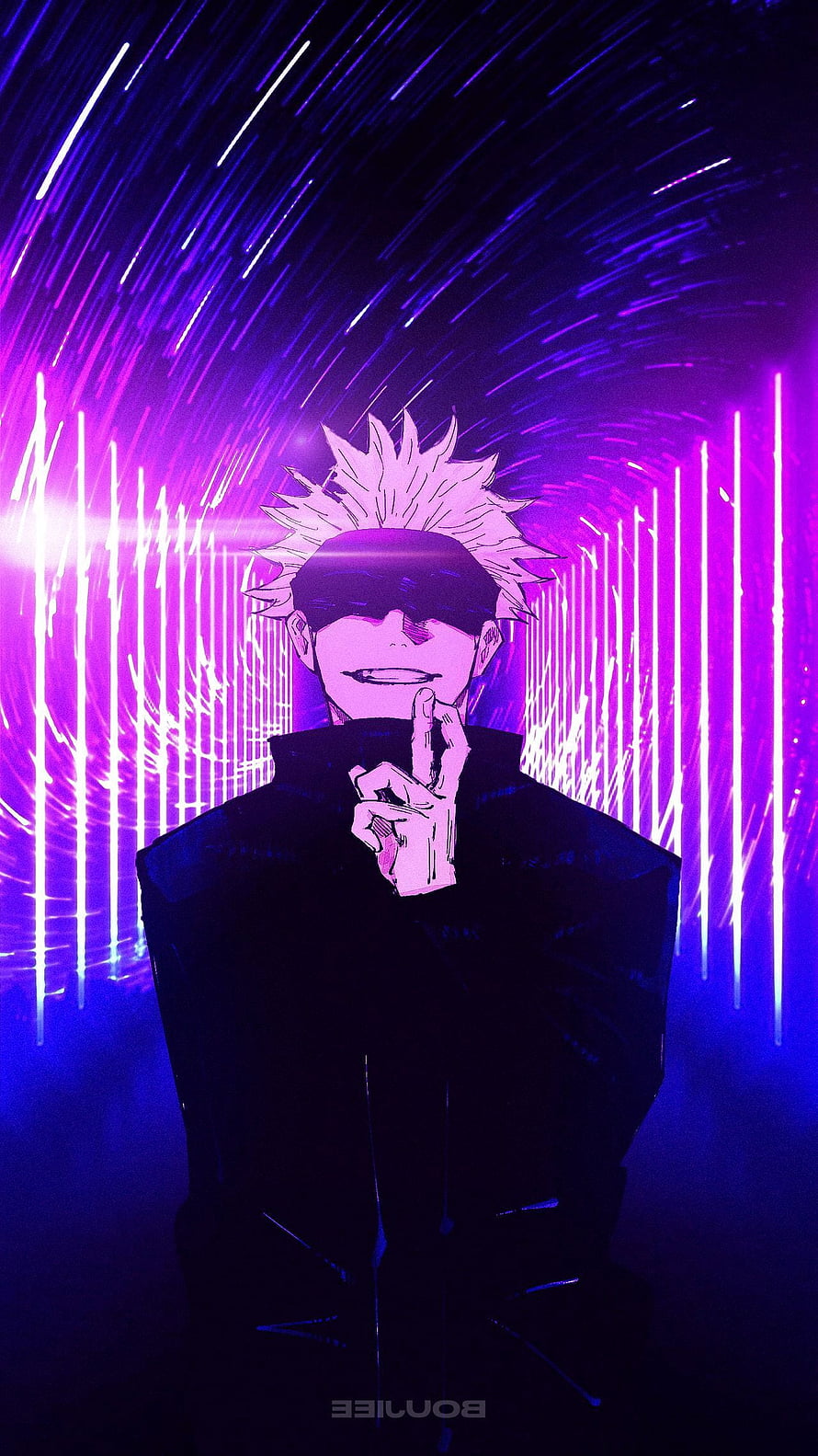Gojo Satoru from Jujutsu Kaisen in a Neon Purple and Blue Anime Style HD phone wallpaper