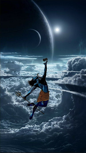 Lord Shiva Leaping Through Cosmic Clouds With Trishul And Damaru HD phone wallpaper