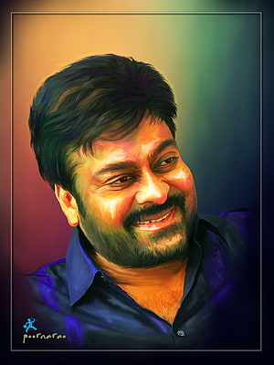 Chiranjeevi Digital Art Portrait with Vibrant Warm Color Palette HD phone wallpaper