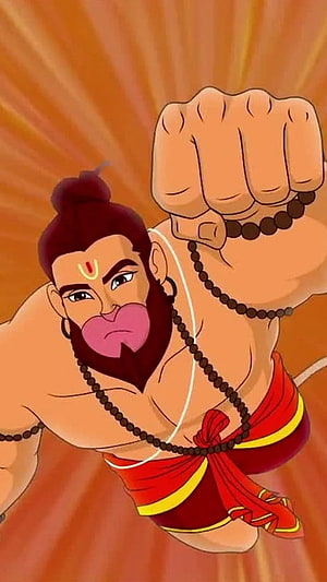Hanuman Cartoon Illustration With Raised Fist And Mala Beads, Hanuman, Cartoon, Jay Hanuman HD phone wallpaper