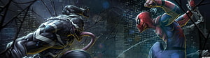 Venom and Spider-Man Face Off in a Dramatic Urban Battle Scene, Venom Vs Spiderman Marvel, Venom Dual Monitor HD wallpaper