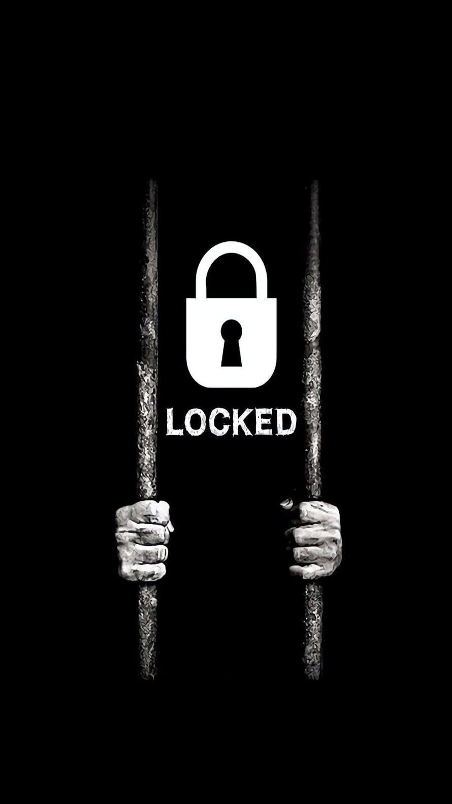 Black and White Prison Bars Lock Screen with Hands and Padlock Icon HD phone wallpaper