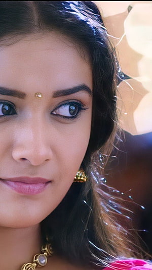 Keerthi Suresh Tamil Actress Close-Up Portrait with Traditional Gold Jewelry HD phone wallpaper