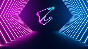 AORUS Neon Gaming Logo in Futuristic RGB Tunnel with Pink and Blue Light Strips HD wallpaper